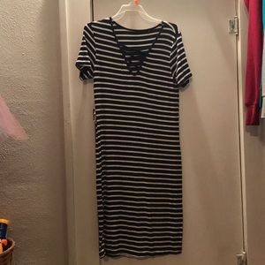 Navy blue and white t-shirt dress.